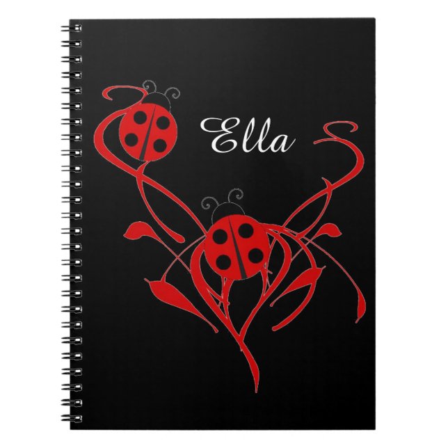 Espiral Caderno Monograma Floral Vermelho com Joaninha (Frente)