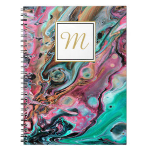 Espiral Caderno monograma mármore Rosa e Verde