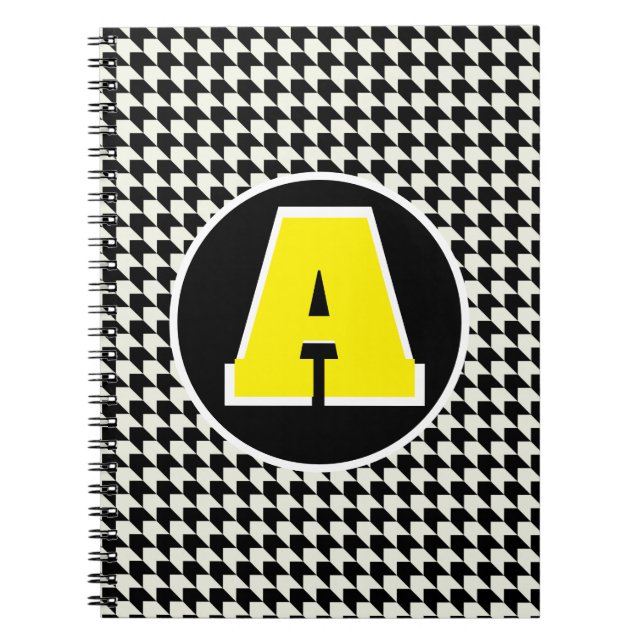 Espiral Caderno monograma xadrez houndstooth (Frente)
