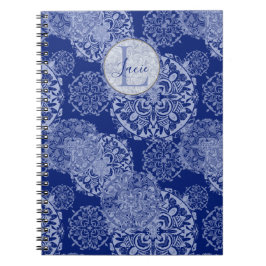 Espiral Caderno Monogramado Boho Moody Blues Mandalas