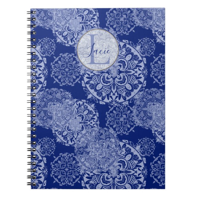 Espiral Caderno Monogramado Boho Moody Blues Mandalas (Frente)