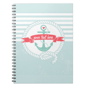 Espiral Caderno náutico das listras da âncora azul rúst