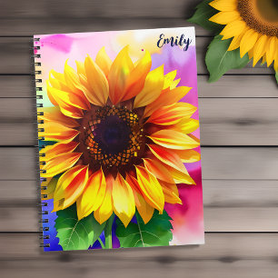 Espiral Caderno Nome Personalizado e Girassol