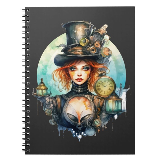 Espiral Caderno (Notebook) Olhar do Tempo Steampunk (Frente)