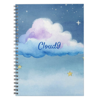 Espiral Caderno Nuvem9 Céu Estrelado Aquarela Sonhadora