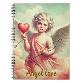 Espiral caderno personalizado anjo cupido com coração 