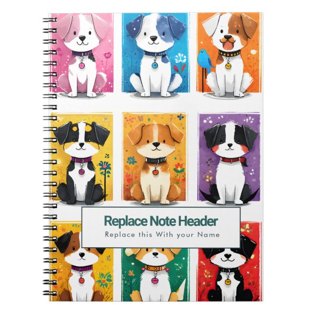 Espiral Caderno Personalizado Colorido Cachorros Fofos (Frente)
