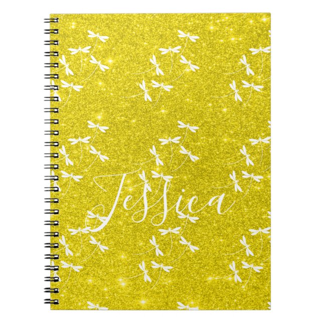 Espiral Caderno personalizado com brilho e libélulas (Frente)