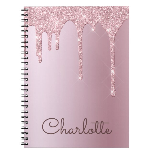 Espiral Caderno Personalizado com Brilho Rosa Dourado (Frente)