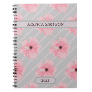 Espiral Caderno Personalizado com Flores Cor-de-Rosa e Lis