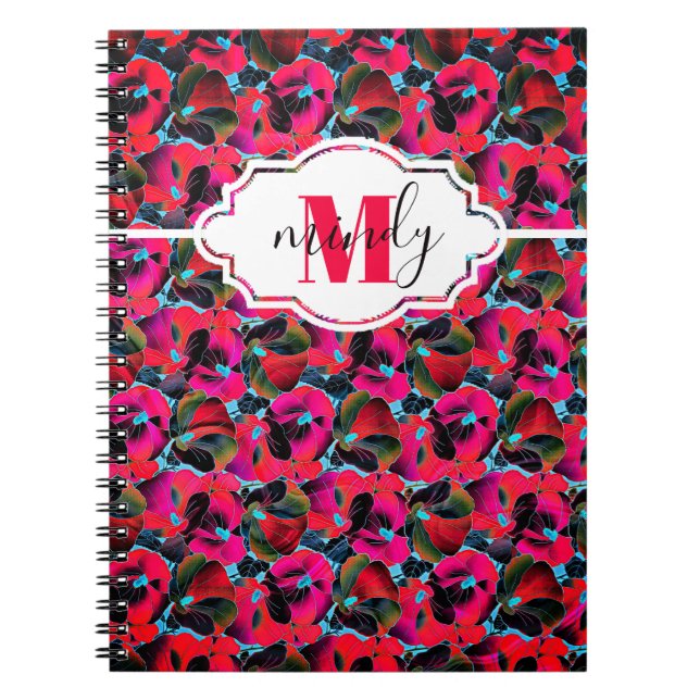 Espiral Caderno personalizado com flores rosa brilhante (Frente)
