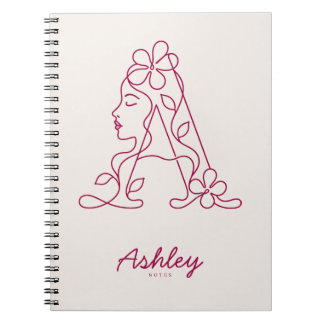 Espiral Caderno Personalizado com Letra Floral A | Nome Pe