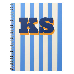 Espiral Caderno Personalizado com Monograma e Listras Azui