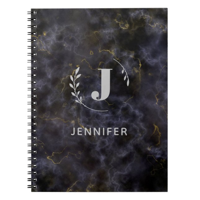 Espiral Caderno Personalizado com Monograma em Mármore com (Frente)