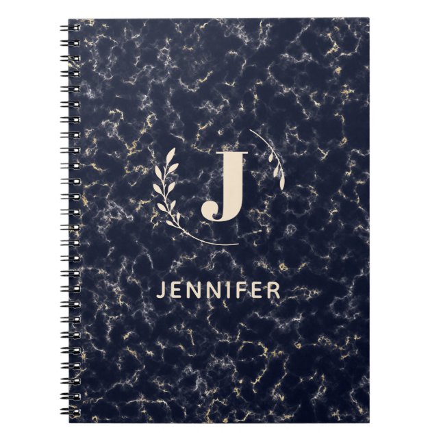 Espiral Caderno Personalizado com Monograma em Mármore com (Frente)