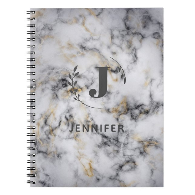 Espiral Caderno Personalizado com Monograma em Mármore com (Frente)