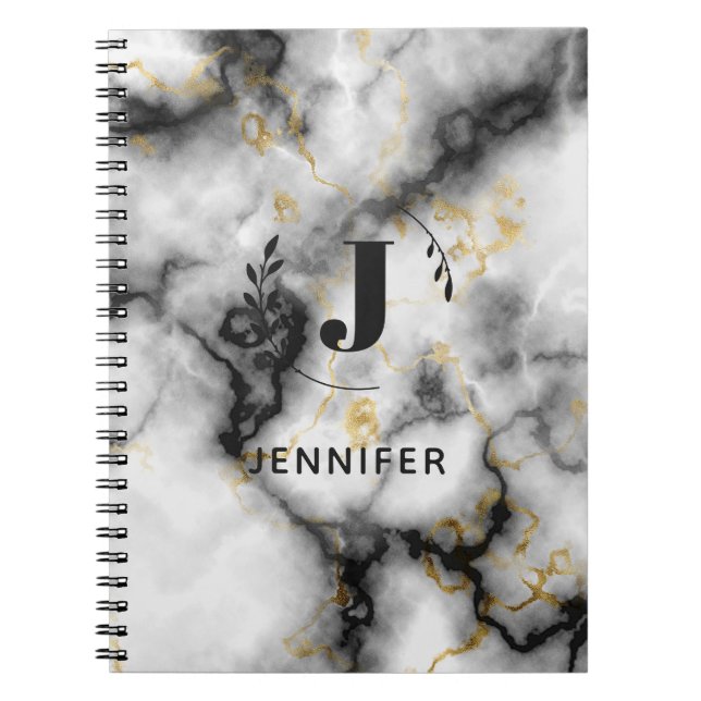 Espiral Caderno Personalizado com Monograma em Mármore com (Frente)