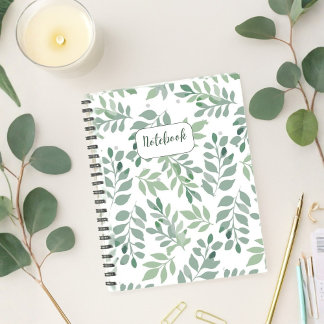 Espiral Caderno Personalizado com Padrão de Folha Verde