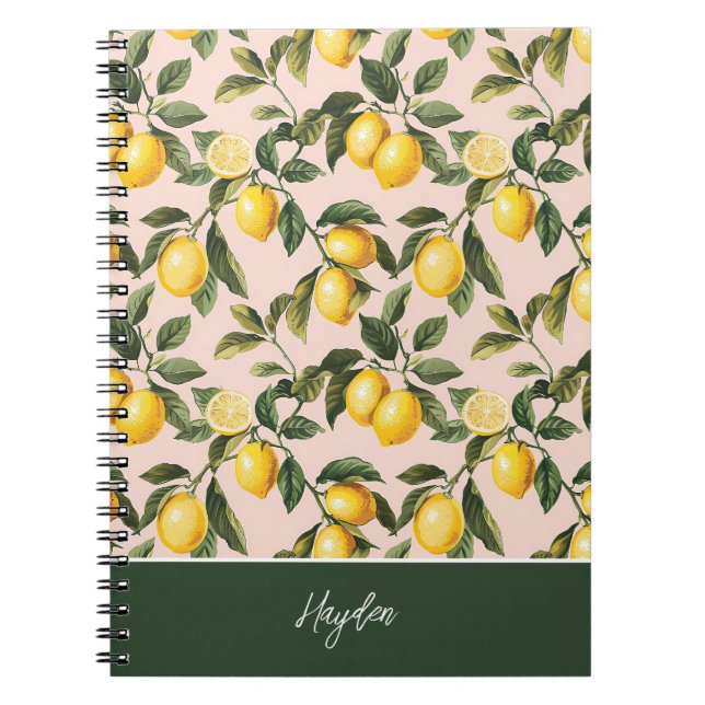 Espiral Caderno Personalizado com Padrão de Limão (Frente)