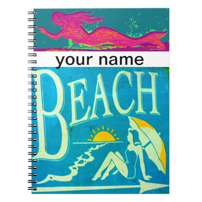 Espiral caderno personalizado da sereia Beach (Frente)