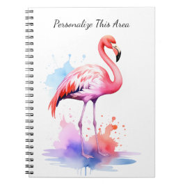 Espiral Caderno Personalizado de Aquarela Flamingo