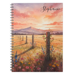 Espiral Caderno Personalizado de Flores Silvestres ao Pôr 
