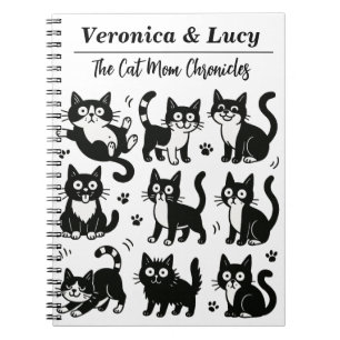 Espiral Caderno Personalizado de Gata Mãe – Gato Preto e B