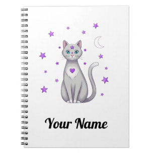 Espiral Caderno Personalizado de Gato Cinza Místico