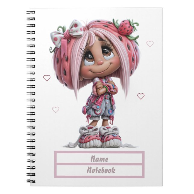 Espiral Caderno Personalizado de Morango Fofo (Frente)