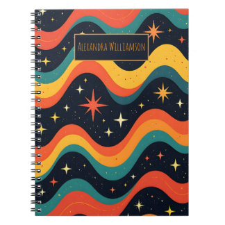 Espiral Caderno Personalizado de Ondas Cósmicas Retro