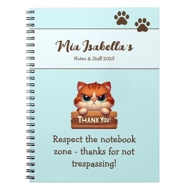 Espiral Caderno Personalizado de Patas de Gato Engraçado d (Frente)