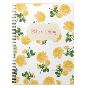 Espiral Caderno personalizado do branco dos rosas amarelos
