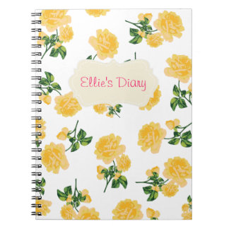 Espiral Caderno personalizado do branco dos rosas amarelos