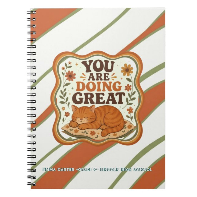 Espiral Caderno Personalizado do Gato Laranja (Frente)