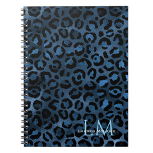 Espiral Caderno Personalizado Elegante Leopardo Azul