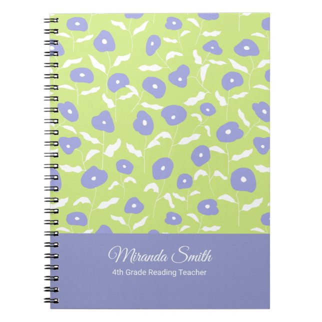 Espiral Caderno Personalizado Floral Azul e Verde Moderno (Frente)