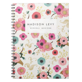 Espiral Caderno personalizado floral do Diário da aguarela