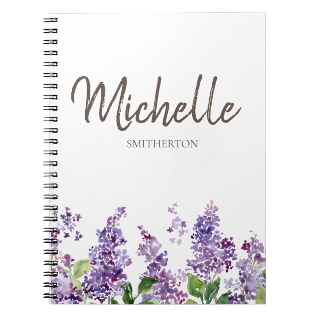Espiral Caderno Personalizado Flores Florais Lavanda Roxa (Frente)