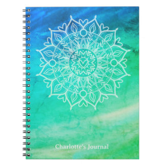 Espiral Caderno Personalizado Mandala Azul Verde