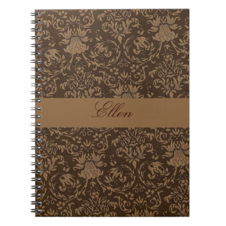 Espiral caderno personalizado marrom damask