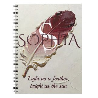 Espiral Caderno Personalizado Pena Vermelha Monograma Nome
