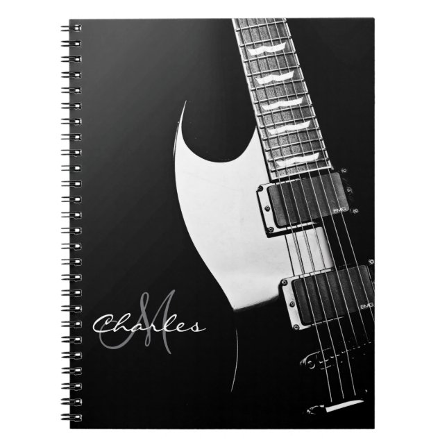 Espiral Caderno personalizado preto e branco da música da (Frente)