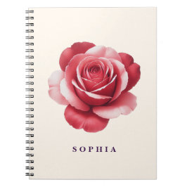 Espiral Caderno Personalizado Rosa Vermelha Elegante Flora