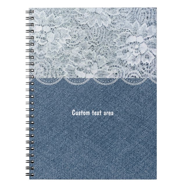 Espiral Caderno Personalizado Rústico Denim & Lace (Frente)