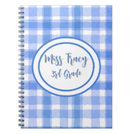 Espiral Caderno Personalizado Xadrez Azul Pastel