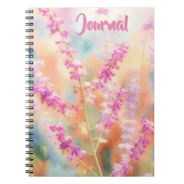 Espiral Caderno Pessoal de Notas com Flores Rosa Lavanda (Frente)