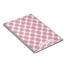 Espiral Caderno pintado com rosas cor-de-rosa e brilho dou