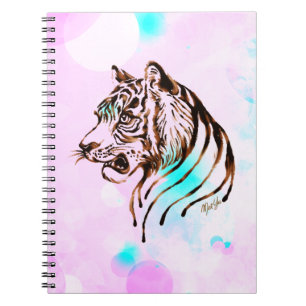 Espiral Caderno pintado mão bonito da arte do tigre do