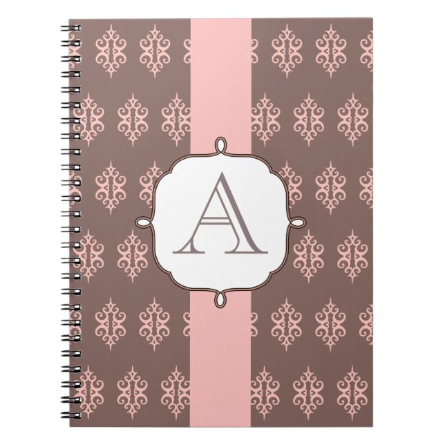 Espiral Caderno Presente com Renda Rosa Cinza Monograma (Frente)