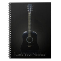 Caderno preto personalizado da música da guitarra